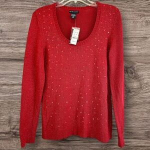 New York & Company Red Metallic Sequin Sweater | Size M